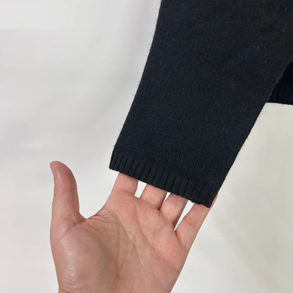 100% Cashmere 2 Ply Cardigan M Black Button Front Quiet Luxury Valerie Stevens